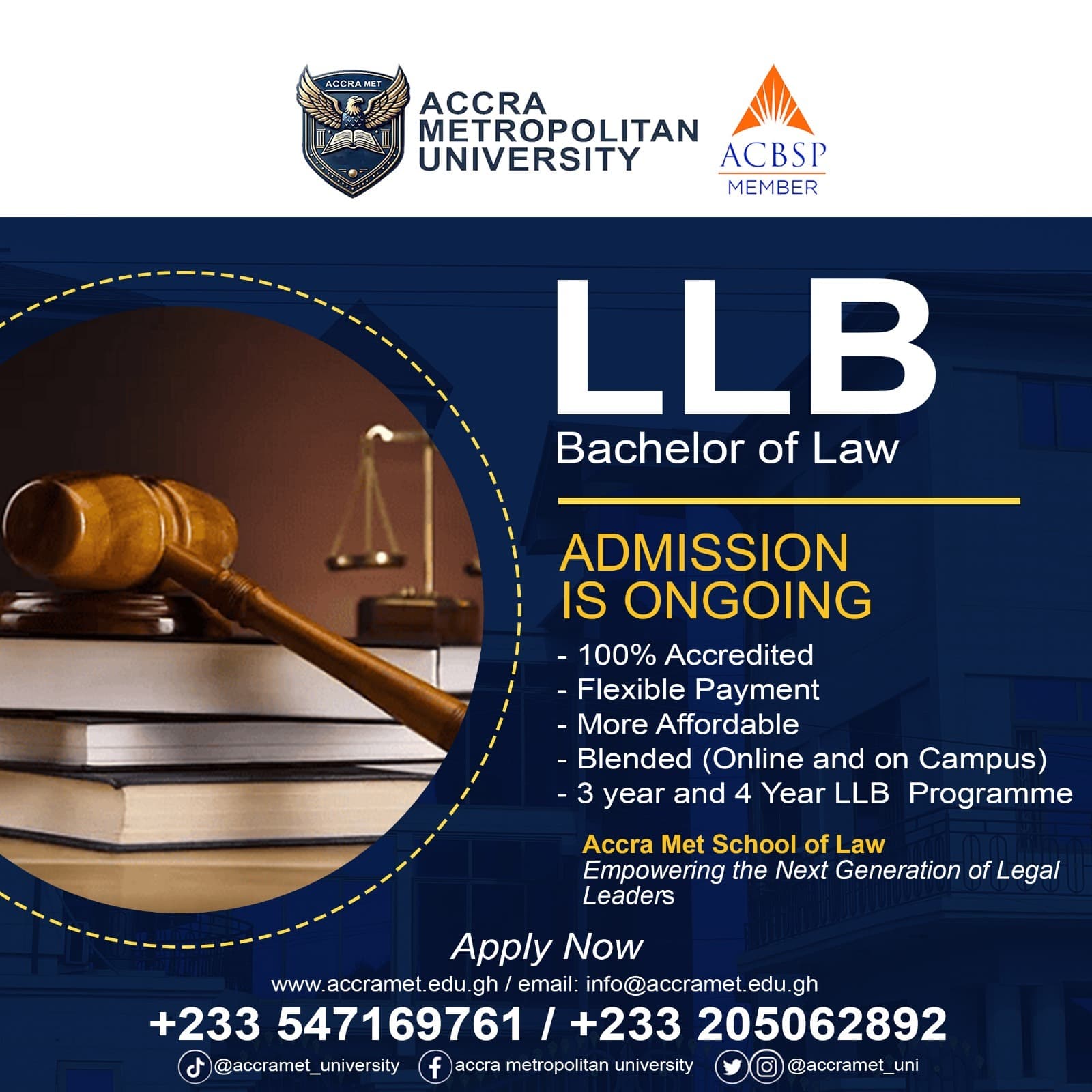 Accra Metropolitan University opens admission for Bachelor of Law (LLB) Programme 